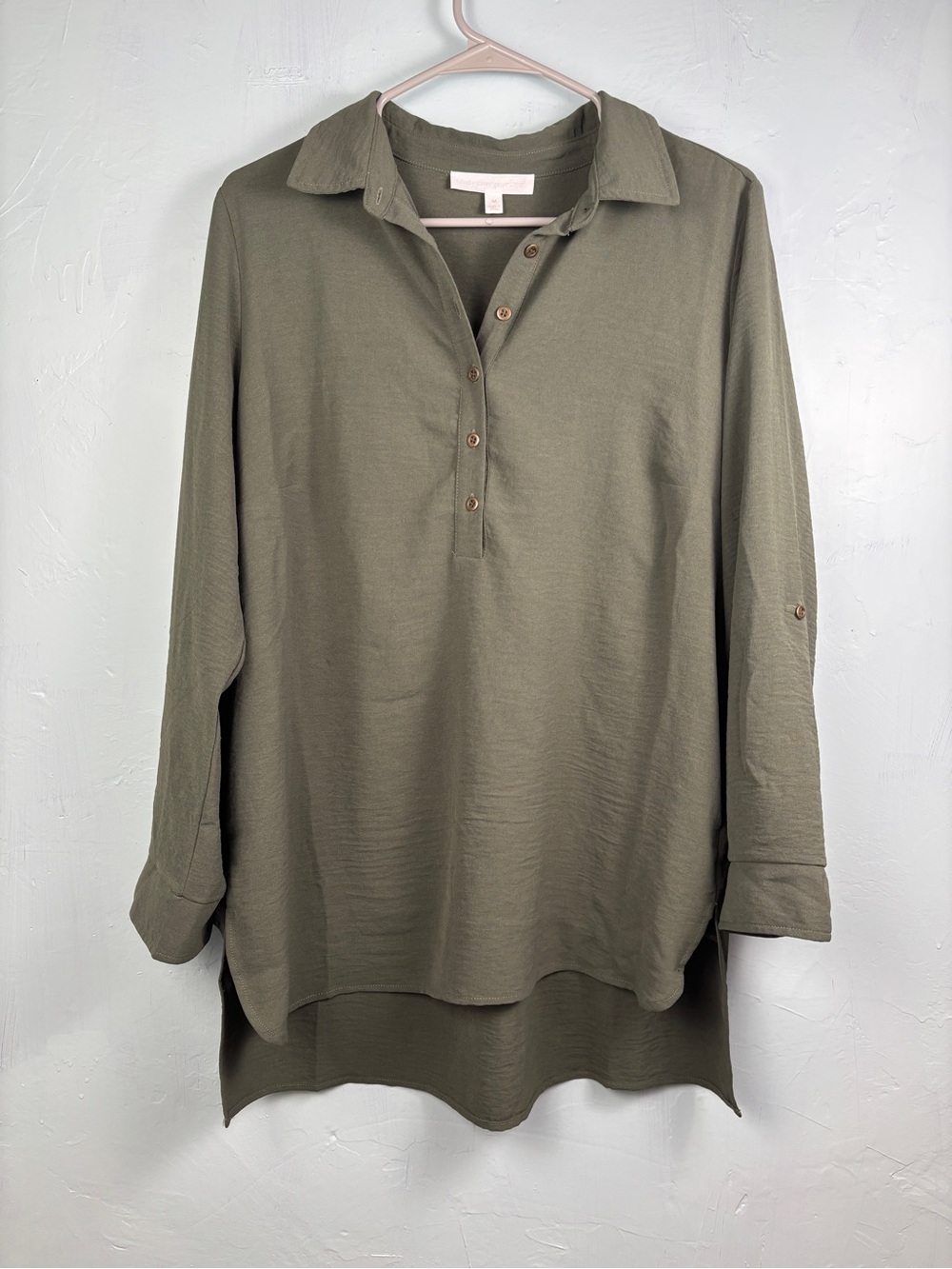 Adyson Parker Olive Green Button Down Tunic Shirt
